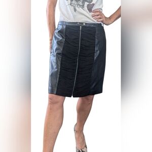 Vintage Y2K Caché Leather Suede Ruched Zip Front Mini Skirt Black 8 NWT